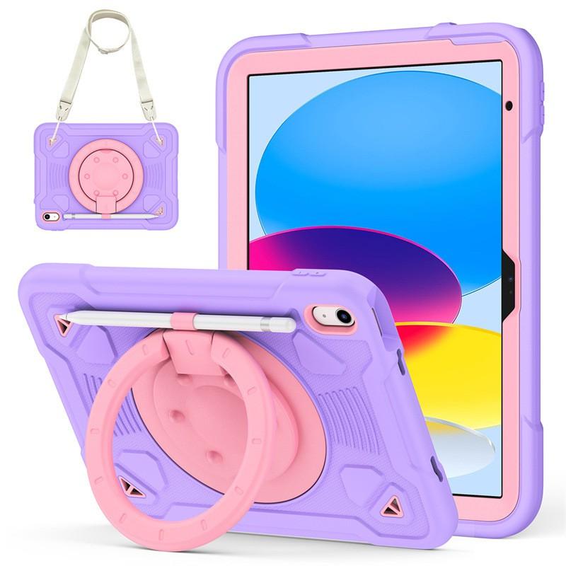 IPad 11th Gen 10.2 Inch Silicone PC Case With Wrist Strap Rotating Stand Pen Slot Full Protection Cover