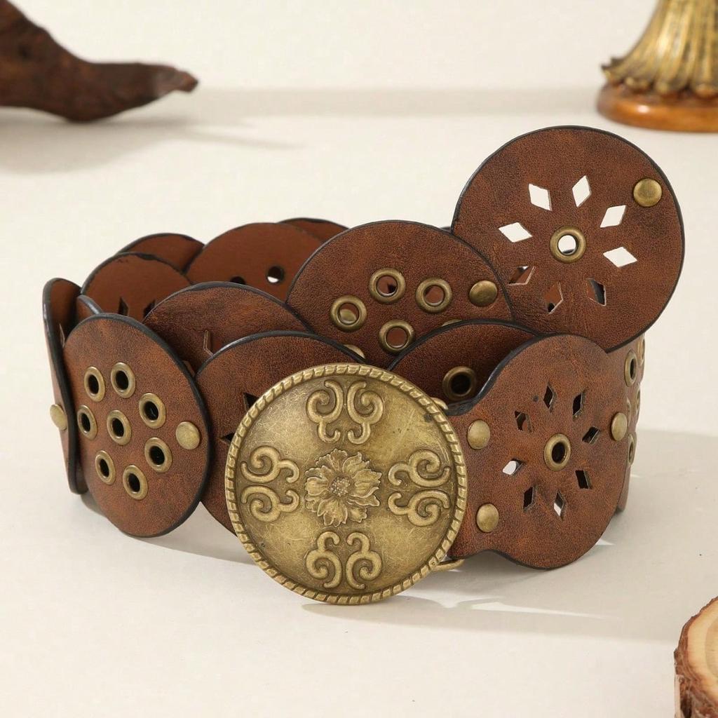 Metal Splicing Eye Hollow Waist Cover Retro Western Style Personalized Y2k Women's Belt