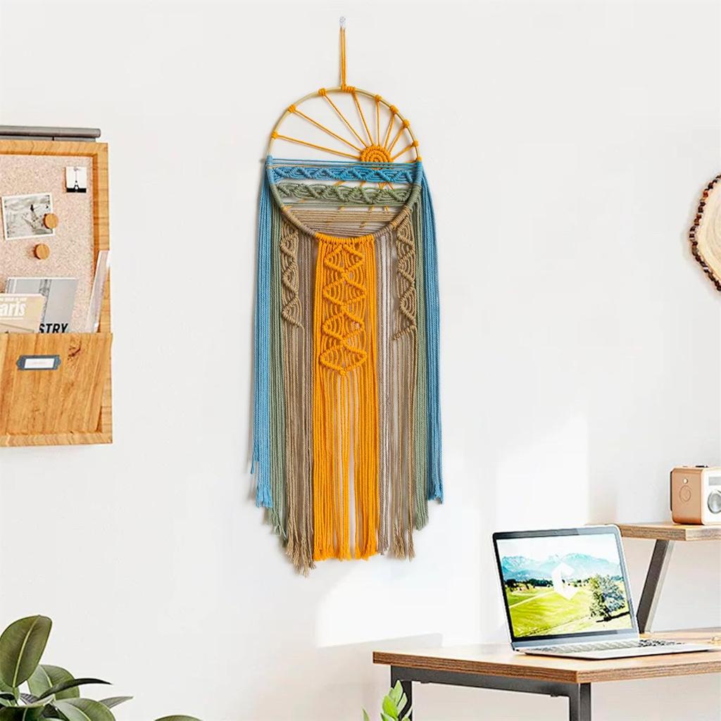 LB Macrame Wall Hanging Boho Macrame Wall Decor, Sunset Wall Art Dream Catcher Hand Woven Wall Art Boho Colorful Sun Tapestry for Bedroom Living Room