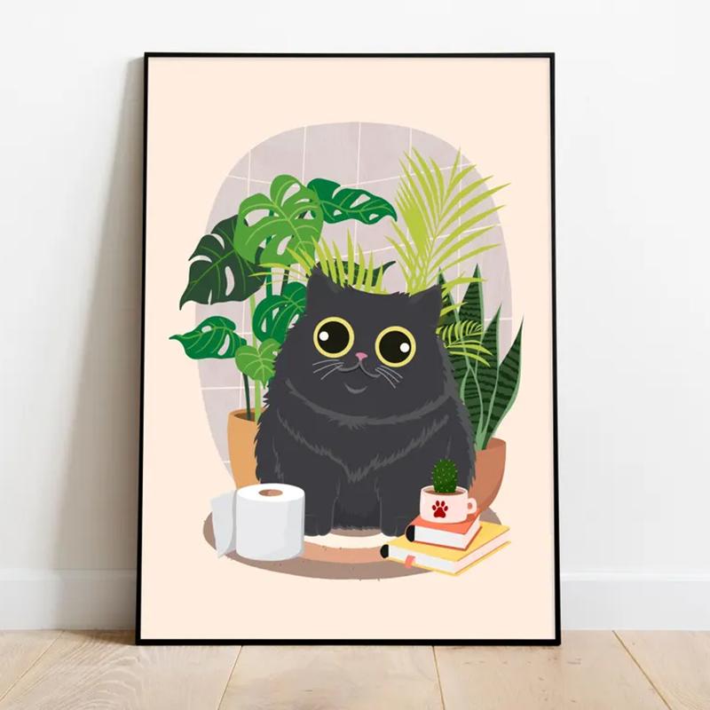 Black Cat Bubble Bath Art Canvas Poster Funny Cat Print Bathroom Mural Abstract Wall  Decoration Painting Home Gift Unframed
