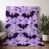 1pc Sdoo Halloween Flannel Blanket - Purple Vampire bats, Gothic Print & Stars - Soft Warm Throw for Couch, Bed, Camping, Travel