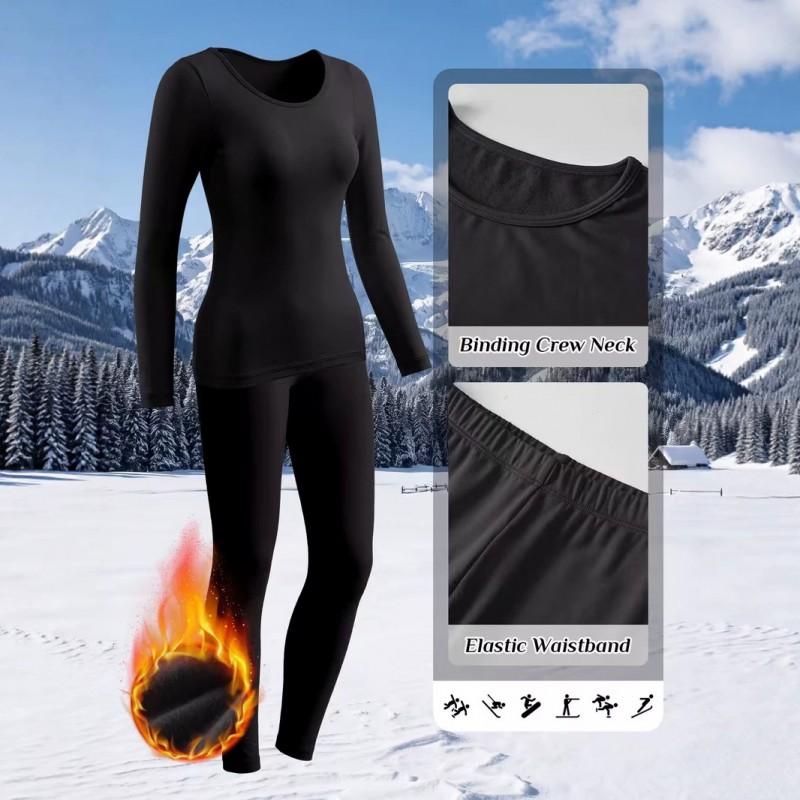 Womens Winter Thermal 2-Piece Set Fleece Lined Long Sleeve Top Leggings Warm Loungewear