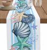 Summer Ocean Starfish Seashell Linen Table Runner Party Decor Washable Blue Ocean Stripe Kitchen Dining Table Runners Home Decor