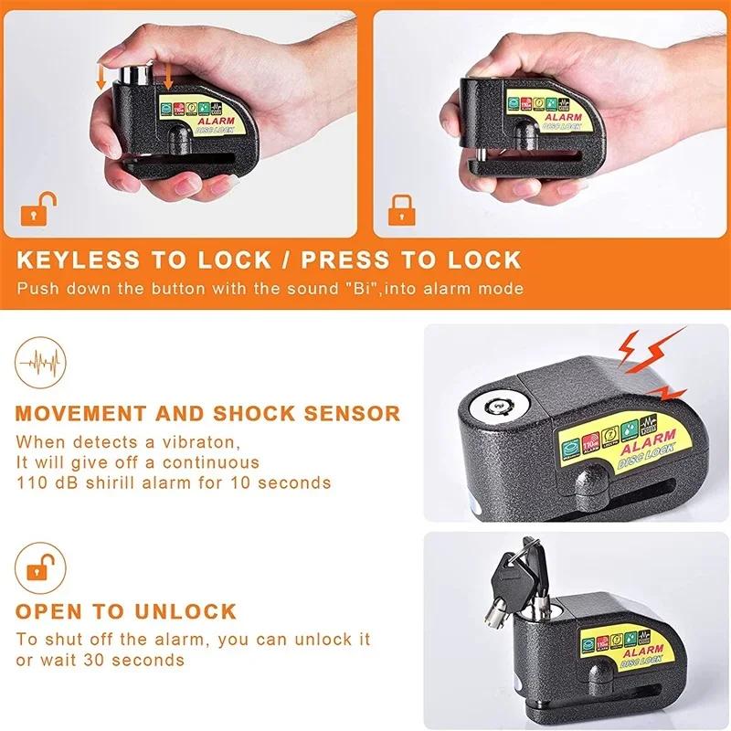 Motorcycle and Bicycle Alarm Clock Disc Lock Set, Brake Lock for Motorcycle and Bicycle