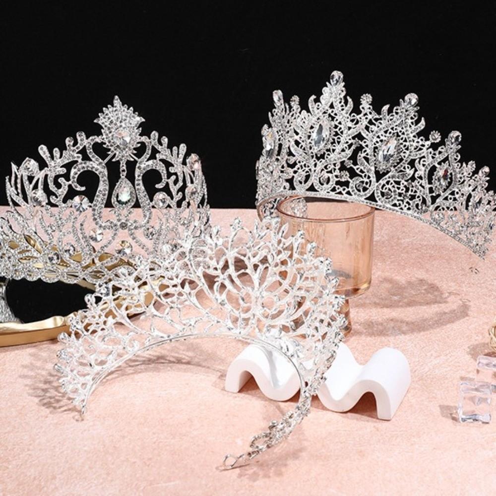 Korean Style Baroque Crystal Crown Hair Hoop Round Tiaras Elegant Metal Prince Crowns  Queen