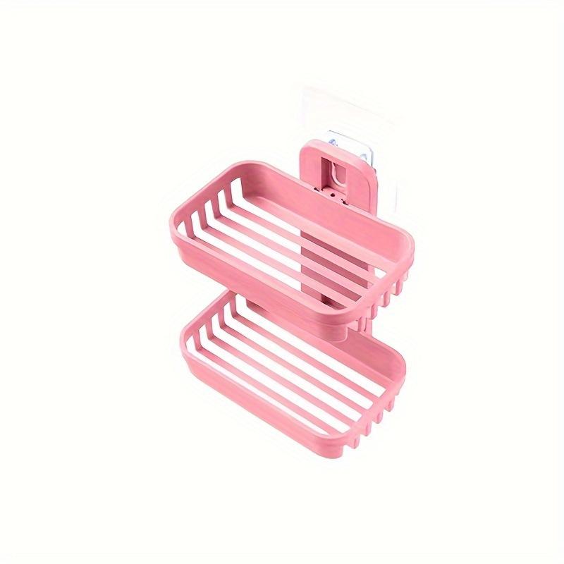 

1pc Maximize Space with Sleek Double-Layer Soap & Sponge Holder - Wall-Mounted, Draining Design for Dry Toiletries & Shampoo 1pc рожевий