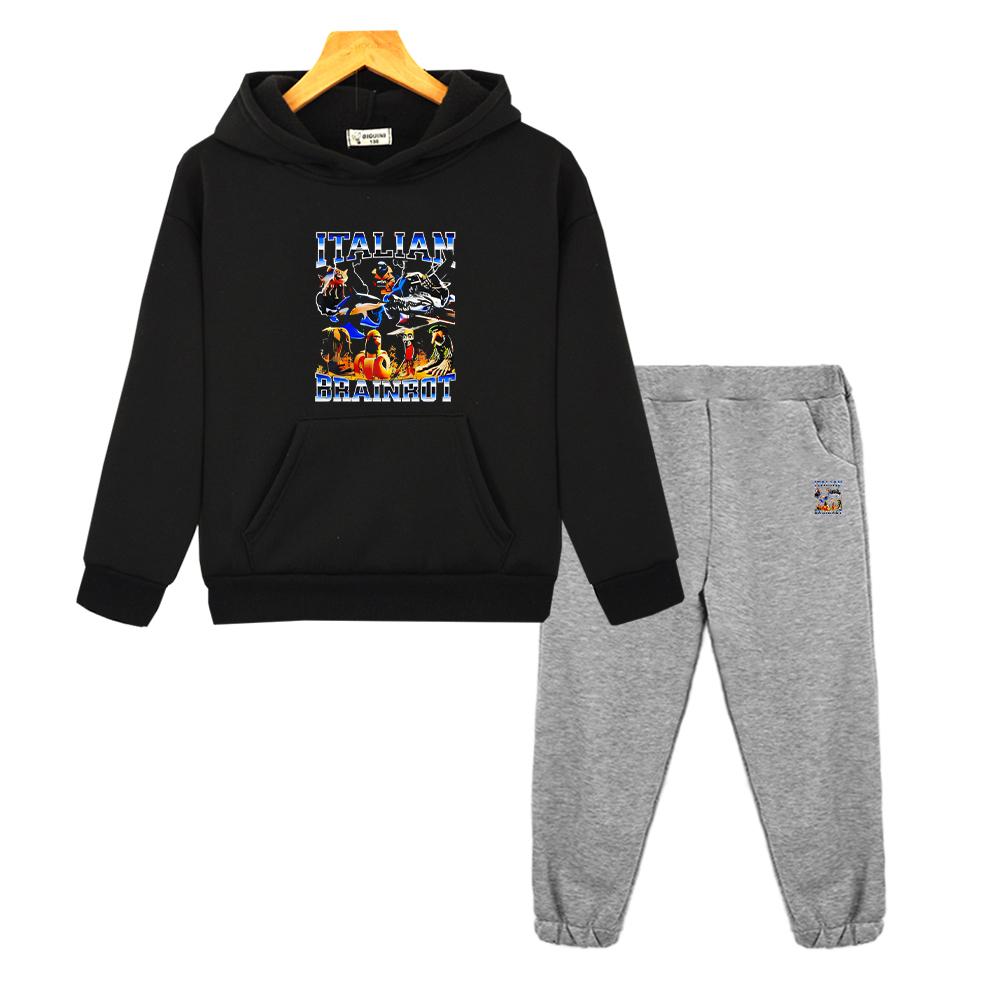 Italian Brainrot kids boutique clothes boys girls Hooded Sets Autumn Anime hoodie Fleece Sweatshirt Jacket 2pcs pullover+Pants