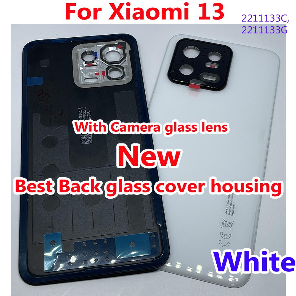 Good Working Battery Back Glass Cover Housing For Xiaomi 13 Mi 13 Rear Phone Lid with Camera Frame Lens Shell + Adhensive