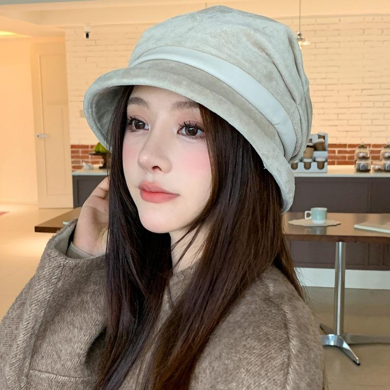 Korean Style Vintage Pleated Wide Brim Fisherman Hat For Women Autumn Fashionable Versatile