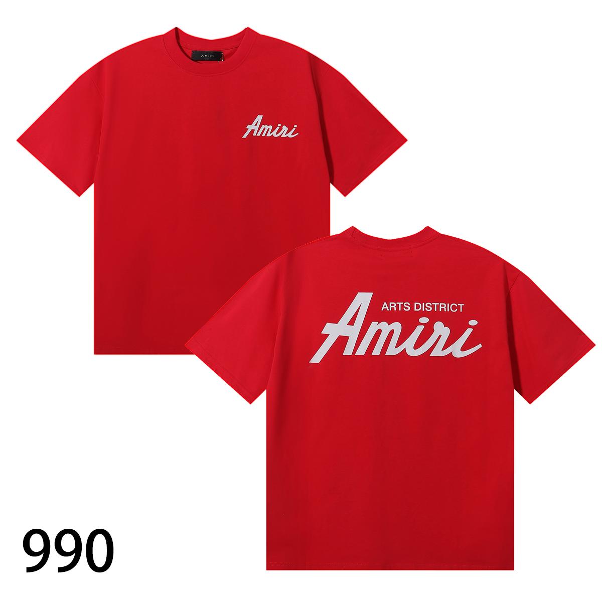 Amiri 990  2025 Zomer Nieuw Heren- en Dames Los Katoen van Hoge Kwaliteit Plus Size T-shirt Koppel T-shirt Eenvoudige Logo Print M