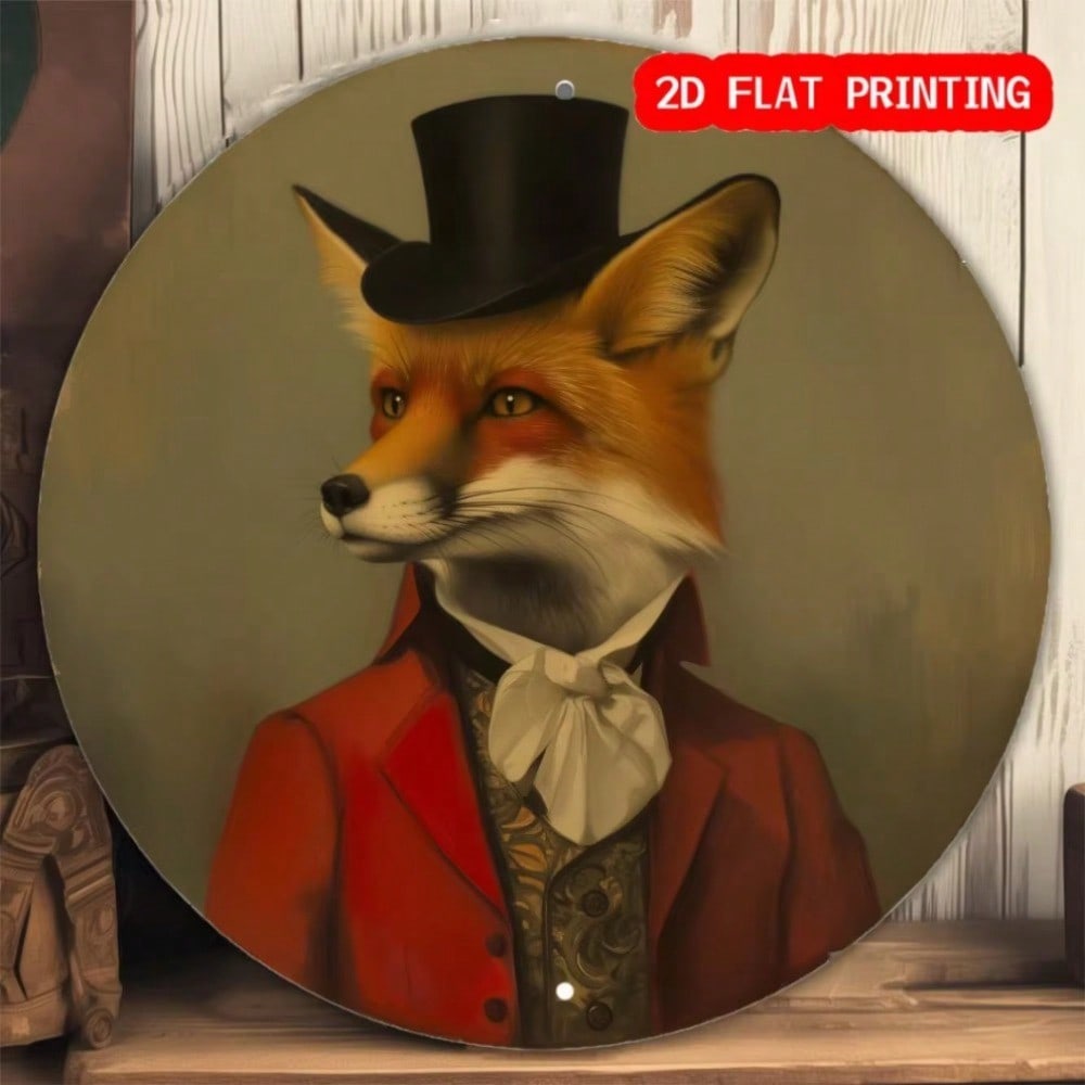

Vintage Gentleman Fox Aluminum Tin Sign 8x8 Inch Whimsical Animal Wall Art for Home Bar Cafe Office Decor 20x20 білий