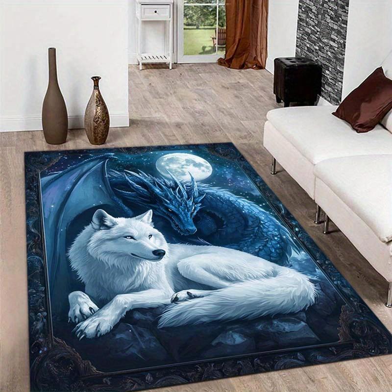 Luxurious Crystal Velvet Dragon and Wolf Mat – Anti-Slip Floor Mat with Celestial Design for Bedroom, Living Room, Office, and M
