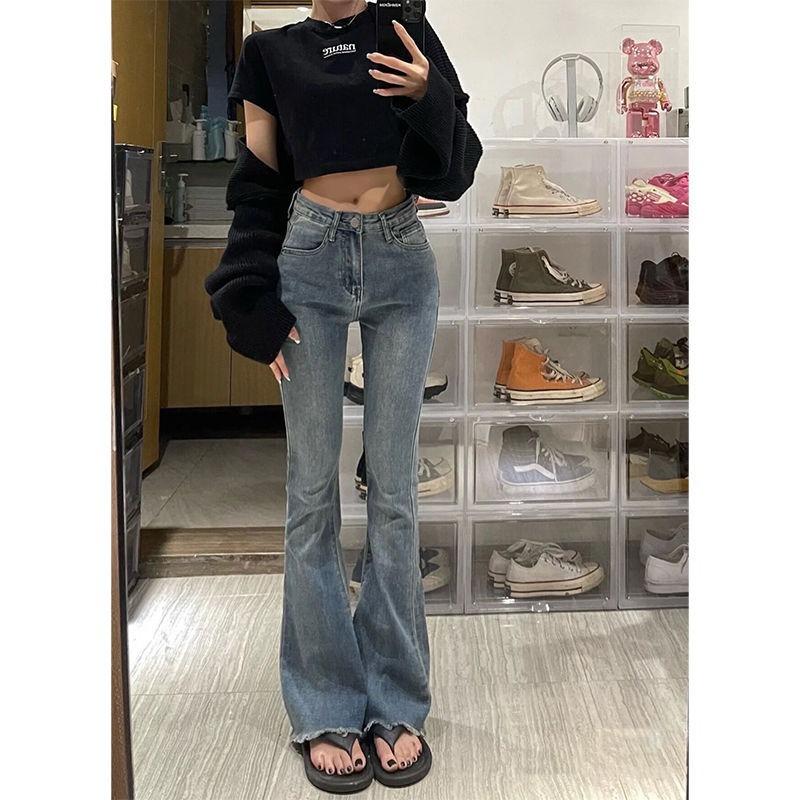 High-waisted micro-flared pants women's new slim-fitting and thin jeans small retro extended mopping pants trendy