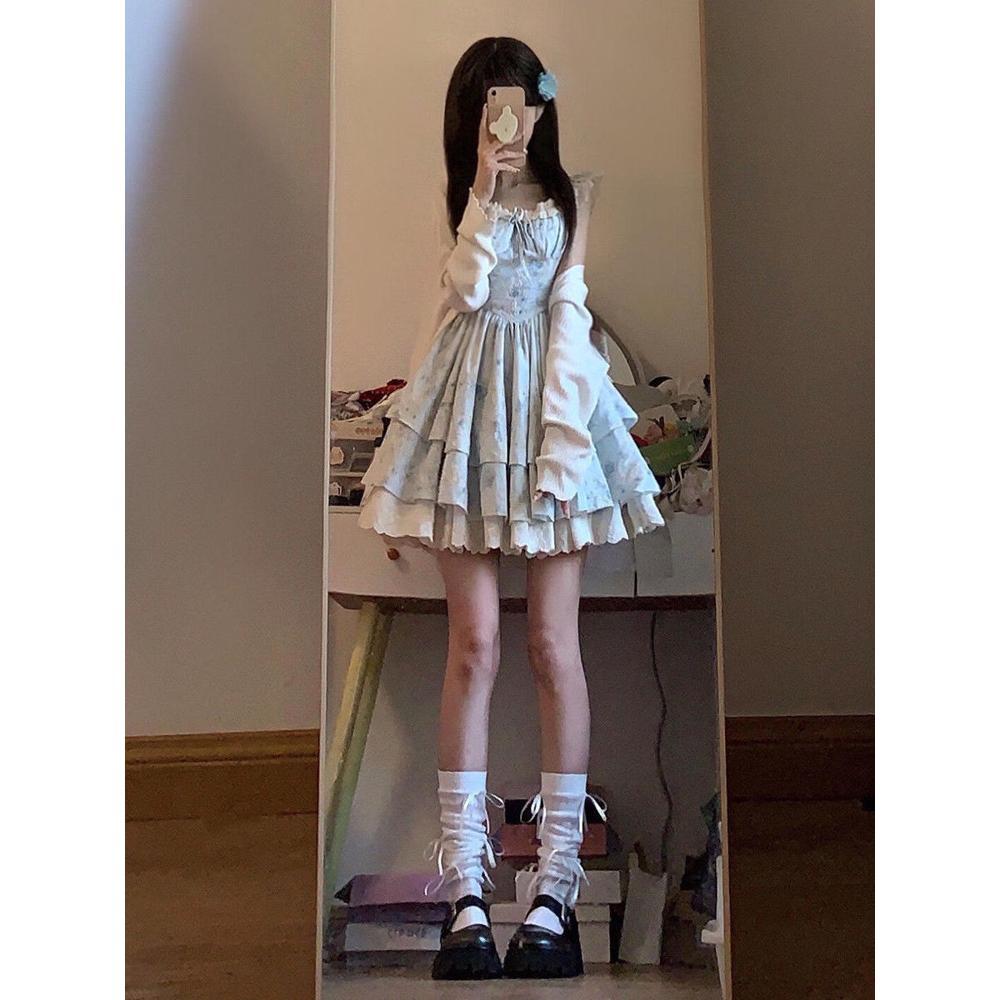 French sweet floral small flying sleeve dress, summer new daughter feeling waist pure desire wind princess fluffy dress