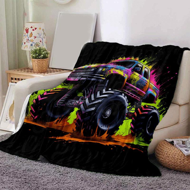 1pc Colorful Truck Printing Lightweight Flannel Blanket, Comfortable and Warm Blanket, for Camping Sofa Bed and Couch Office, Suitable for Gi