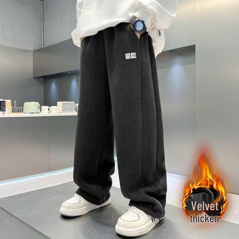 Trendy Boys  Corduroy Fleece-Lined Wide-Leg Pants for Autumn and Winter 170cm (for 95-115 lbs child)