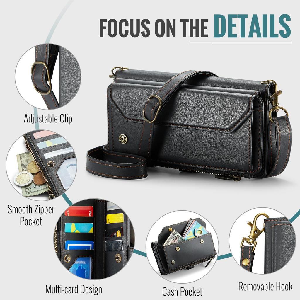 CaseMe Crossbody Wallet Case For Samsung Galaxy S26/S26+/S26 Ultra Zipper Wrise Multi-functional Flip PU Leather Card Holder Cover Protectives Skins