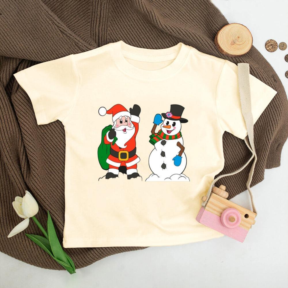 Santa Printed Christmas Kids Shirt Christmas Party Boys Girl Outfit Child Retro Short Sleeve T-shirt Toddler Xmas Holiday Shirts