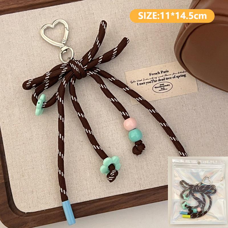 Creative Ins Style Braided Colorful Rope Keychain Trendy Bow Keyring For Girls Bag Pendant Backpack Hanging Decoration