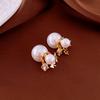 Metallic Star Flower Imitation Pearl Silver Needle Earrings Real Gold Electroplating Temperament Earrings
