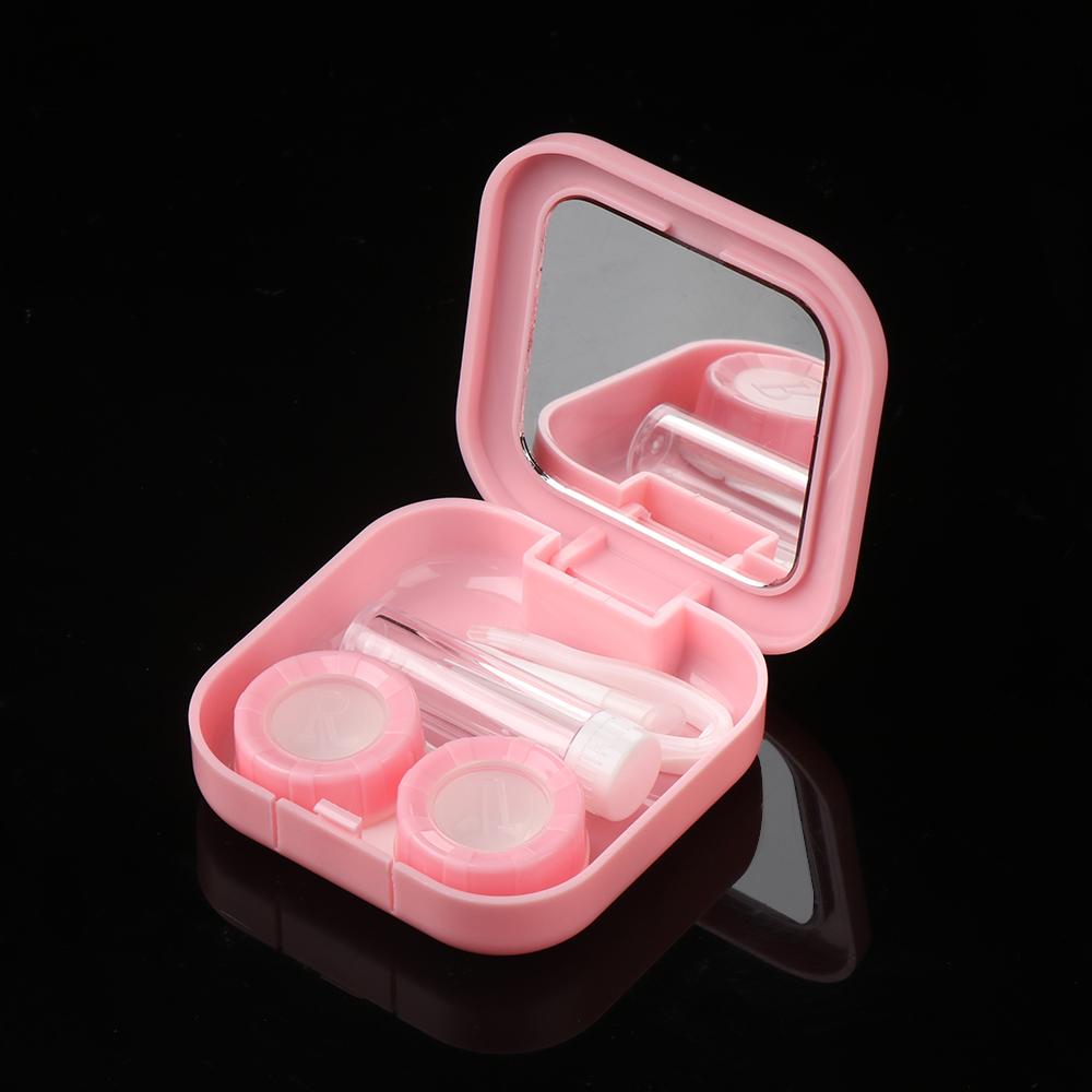Reise-Kontaktlinsenetui aus Kunststoff in Volltonfarbe, Spiegelabdeckung, Aufbewahrungsbox, Behälterhalter