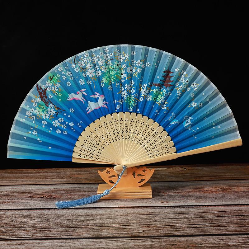 Bamboo Folding Fan, Green Smile Design, Women’s Elegant Dance Fan, Perfect Student Gift