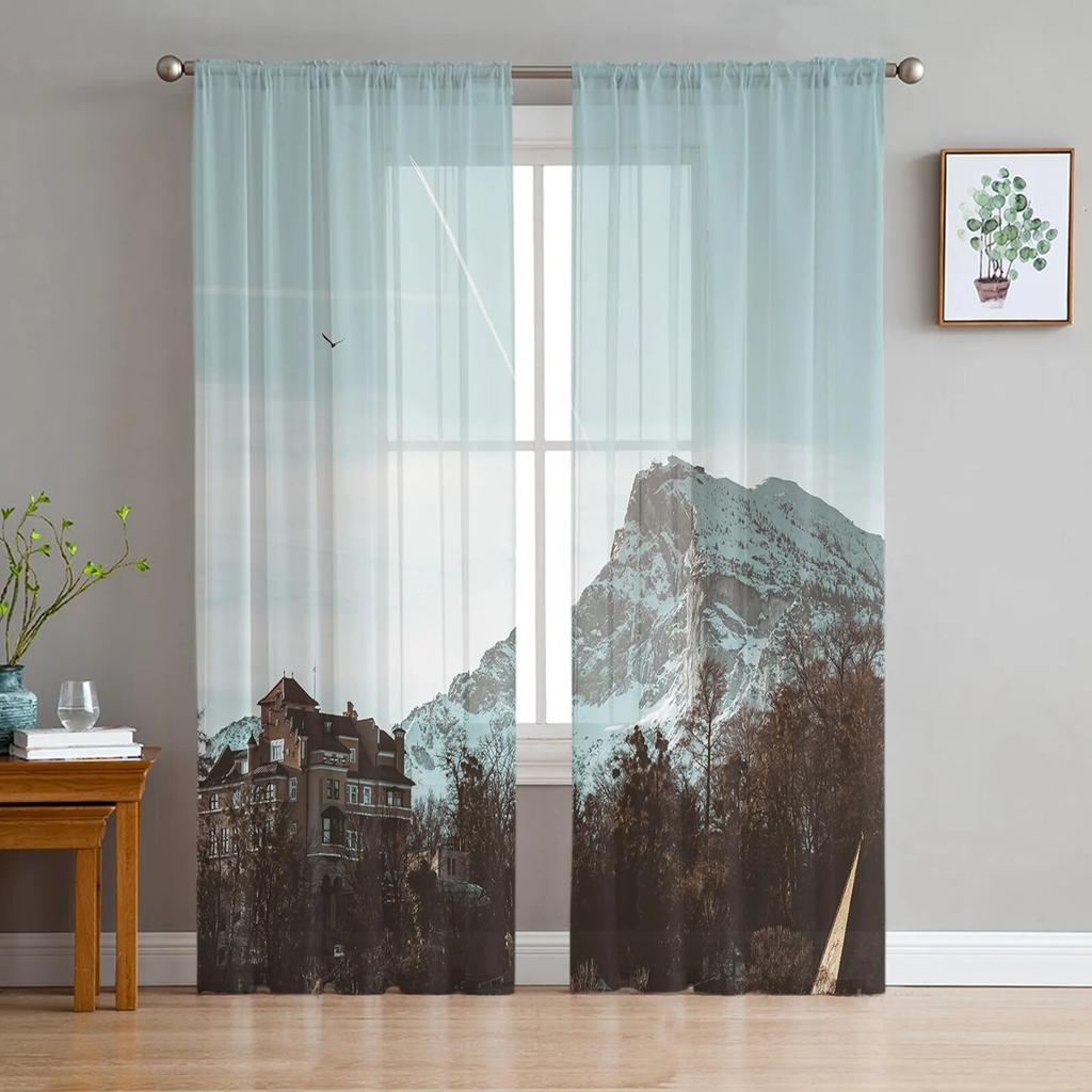 Mountain Pine Woods Sun Tulle Curtains For Bedroom Modern Voile Curtains Home Decoration Window Curtains