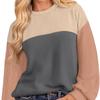 Women Fashion Color Block Long Sleeve O-neck Knitted Ribbed Casual Loose Pullovers