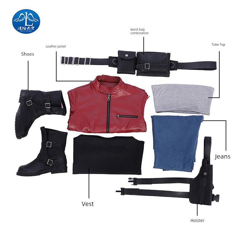 Resident Evil 2 Claire Cos Costume Same Style Leather Outfit Full Set Cosplay Clothing Factory
