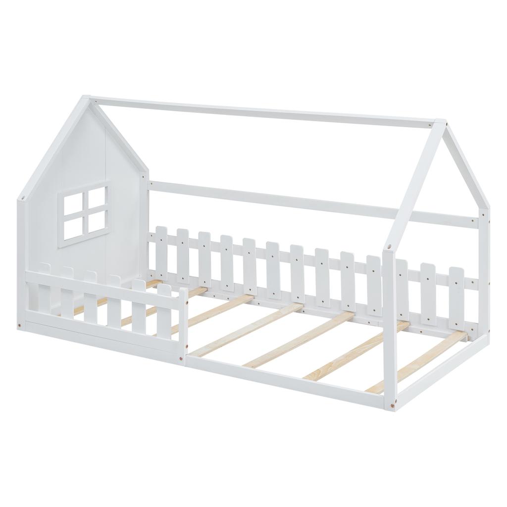 90*200cm Flat Bed, Children's Bed, House Rail, White