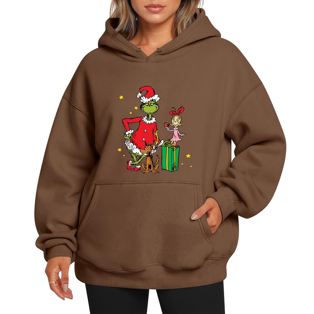 Ladies' Christmas Style Printed Hoodie With Wool And Pockets For Women