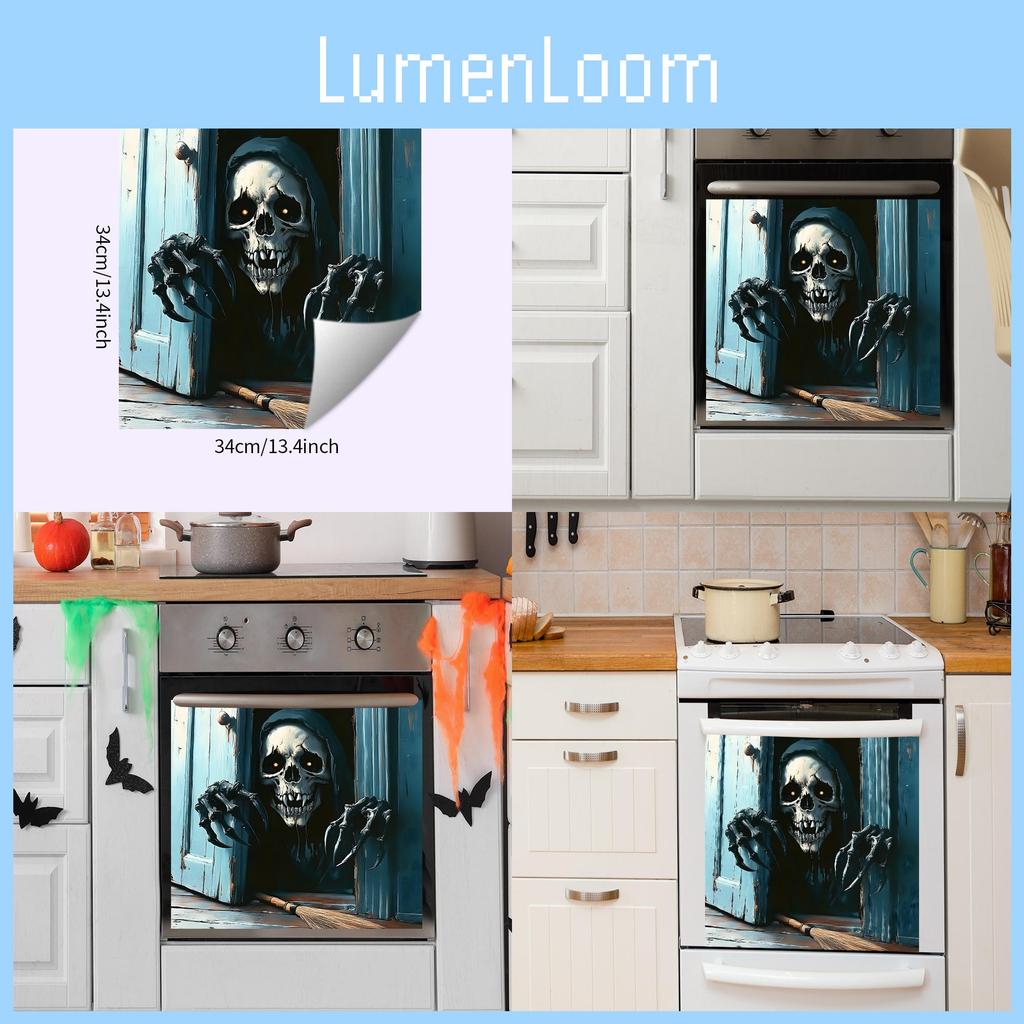 Skeleton Halloween Smile Open Door Glass Cabinet Kitchen Home Stickers Decor