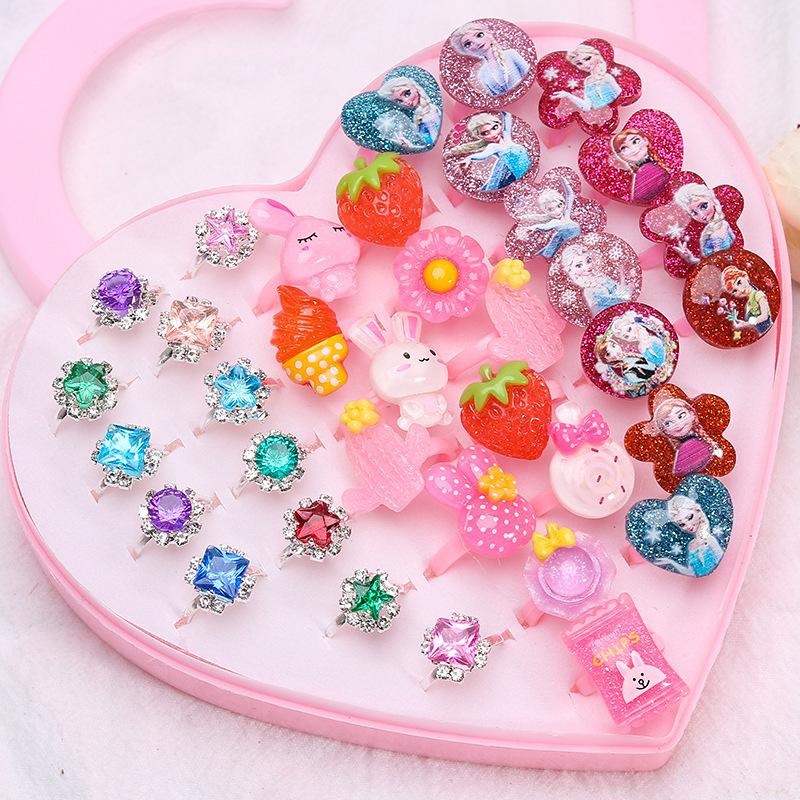 36 Pieces Children's Ring - Diamond-Style Crystal Toy Cartoon Rings With box