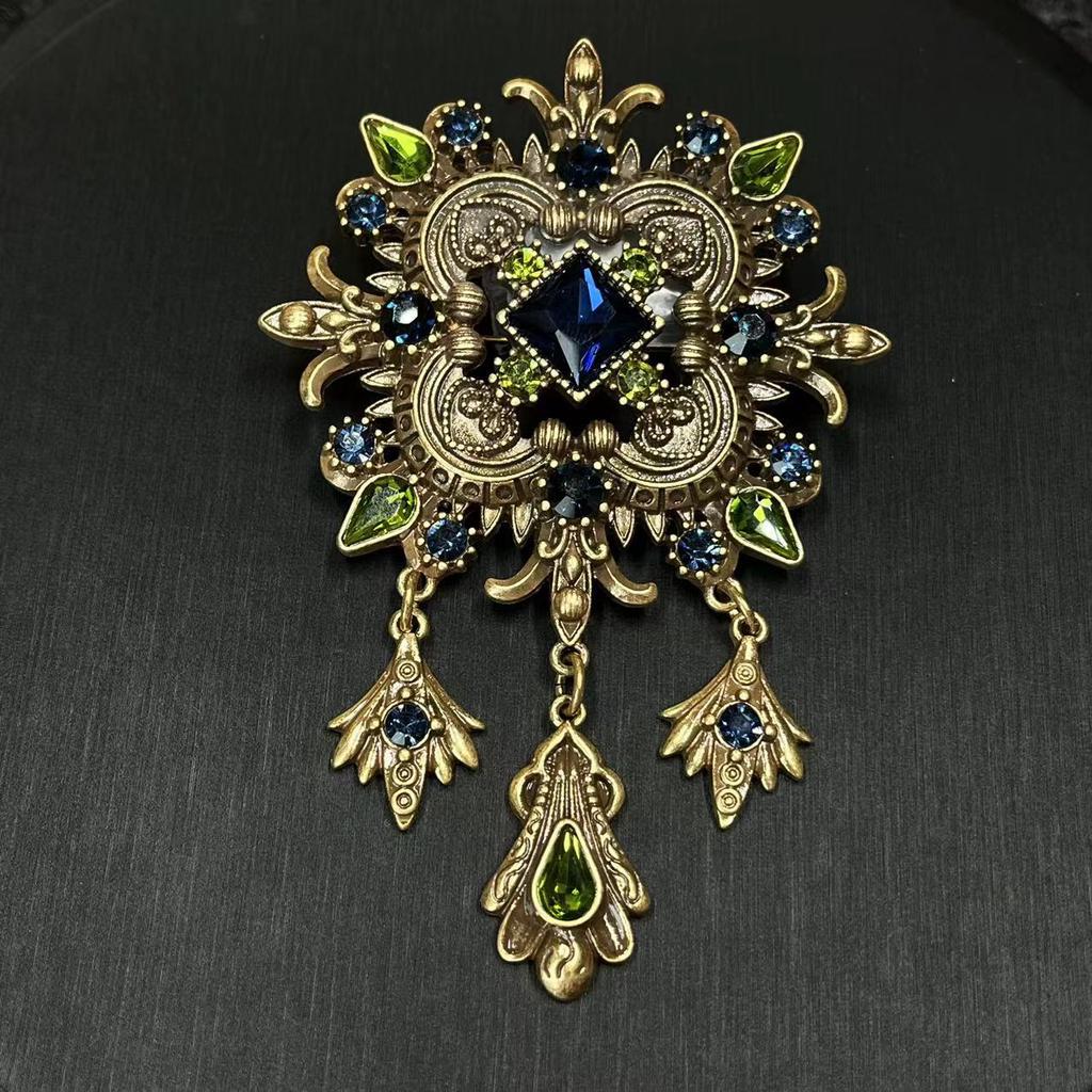 Qingdao medieval western antigo Florença clássico brincos de tarraxa broche indústria pesada metal diamante azul brincos pendentes joias