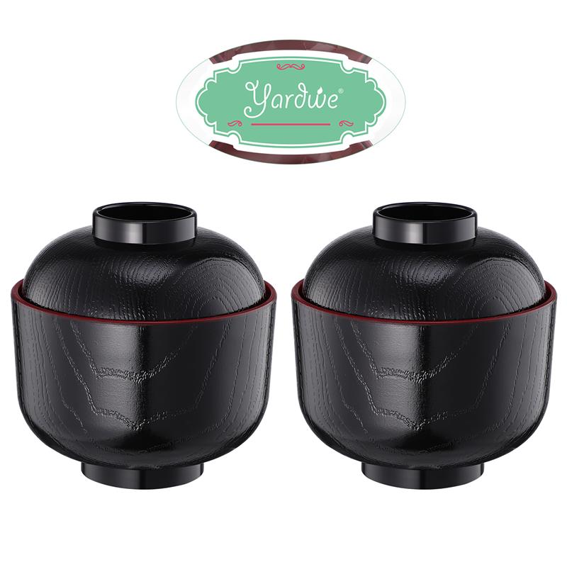 

2 шт. миска для мисо-супа с крышкой, японская миска для риса, традиционная миска для мисо-супа, столовые приборы, посуда с крышкой, пароварка, суповая миска чёрный