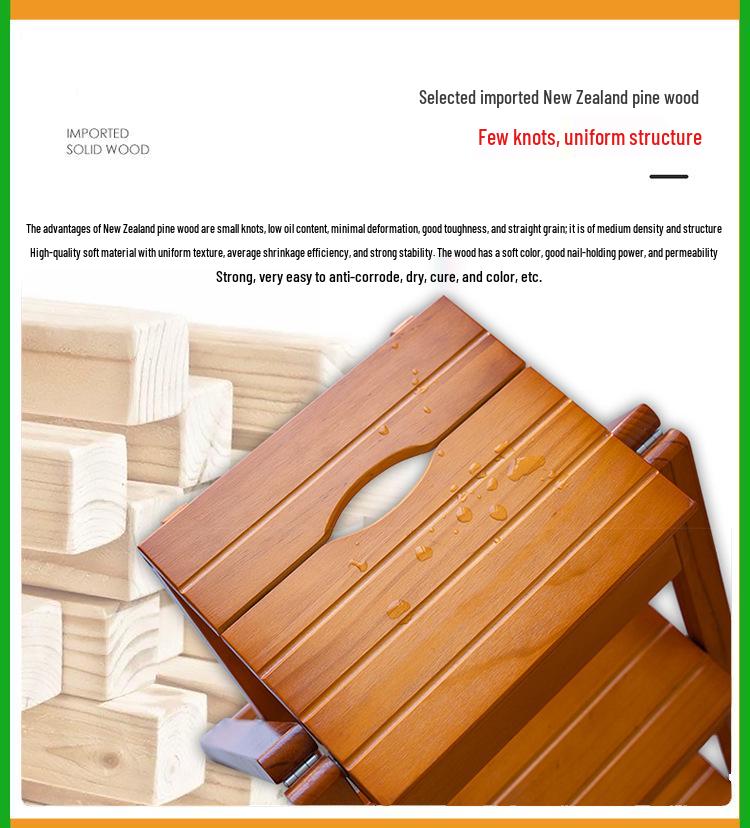 Solid Wood Foldable Ladder with Non-Slip Steps - Multi-Functional, Portable, Stackable, and Ideal for Household Climbing and Storage.