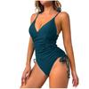 Women's Solid Color Drawstring Side Ruched Swimsuit Adjustable Straps Sexy V Neck Bathing Suit Bulit-in-Bra Swimwear