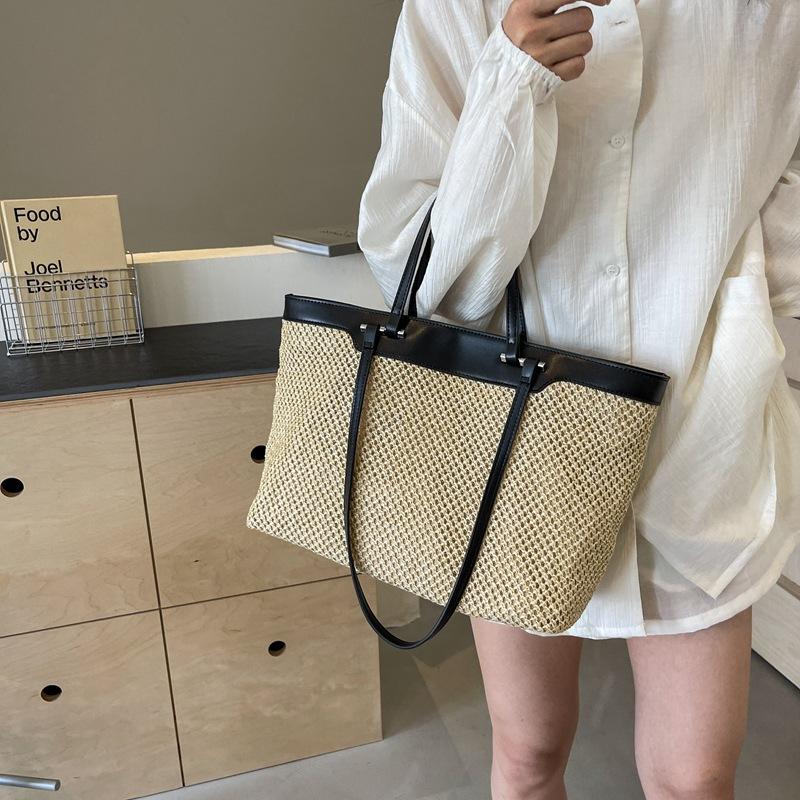 Straw Bag Women's Casual Versatile Tote Bag Retro Large-capacity Shoulder Bag High-end Fashion Woven Bag