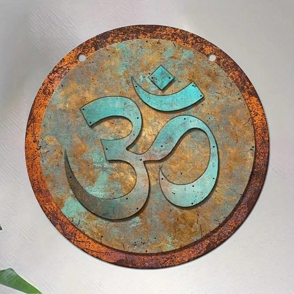 Retro Om Tin Sign Wall Art 8x8 Inch Metal Painting Spiritual Decor Gift