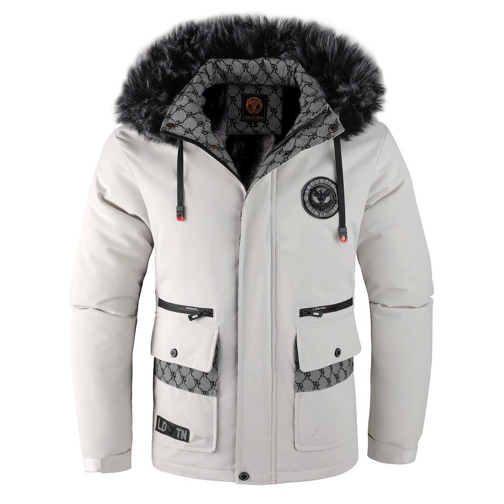 Fall and Winter Men's Casual Trend with The Hooded Cotton Jacket Windproof Padded Cold Pure Color Simple Cotton Clothing