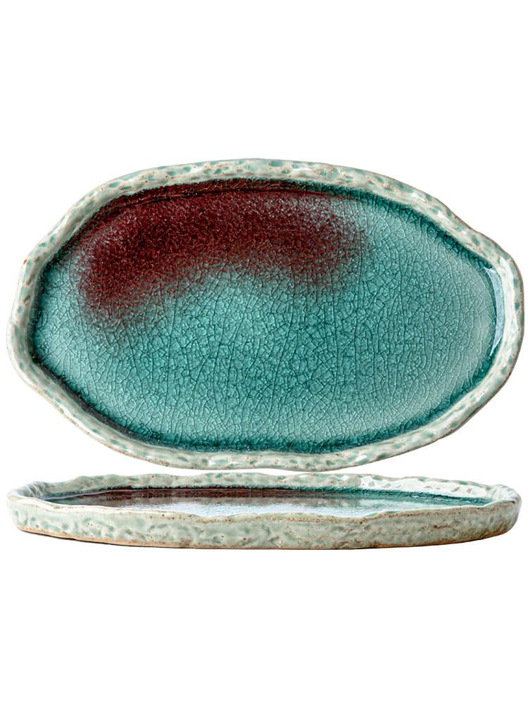 Vintage Crackle Glaze Ceramic Tea Tray Unique Shaped Teapot Stand Tea Room Dessert Plate