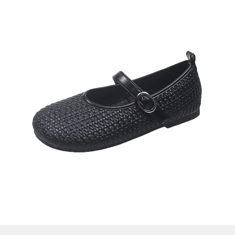 2025 summer new versatile woven Mary Jane shoes women's shoes wear one-word buckle with soft sole small fragrant wind light mouth single shoes