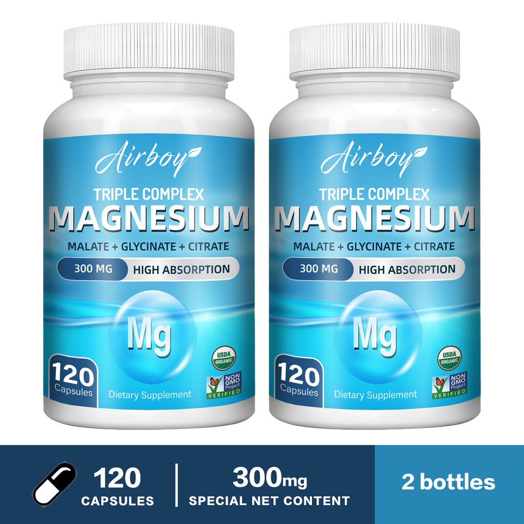 Airboy Triple Magnesium Complex 300mg Capsules 120 Count — Muscle Support, Bone Support, Daily Wellness