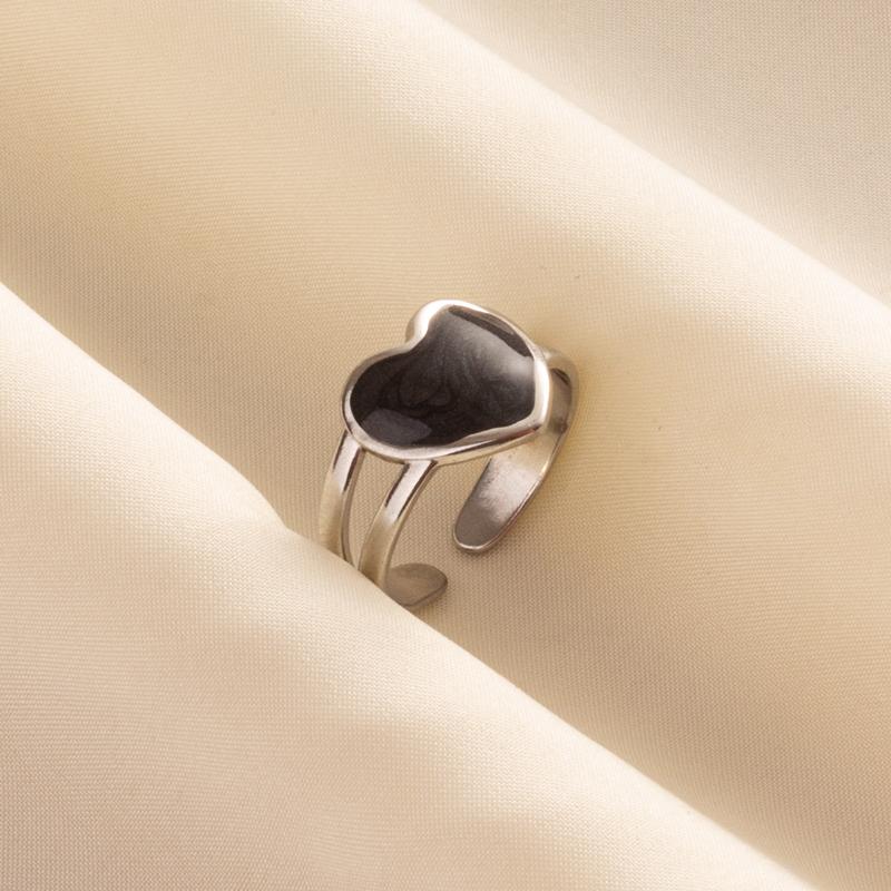 Punk Vintage Black Enamel Ring Stainless Steel Open Rings For Women Men Jewelry Fire Evil Eye Bague Acier Inoxydables Femme Gift
