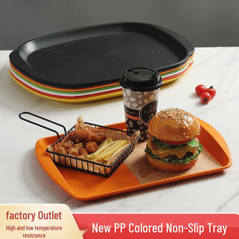 Thickened Rectangular Double-Handled Anti-Slip Tray for Fast Food and Canteen Use