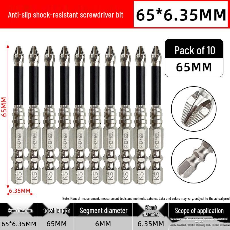 K5 Impact-Resistant Anti-Slip Magnetic Phillips Screwdriver Bit Set for Hand Drill Electric Screwdriver