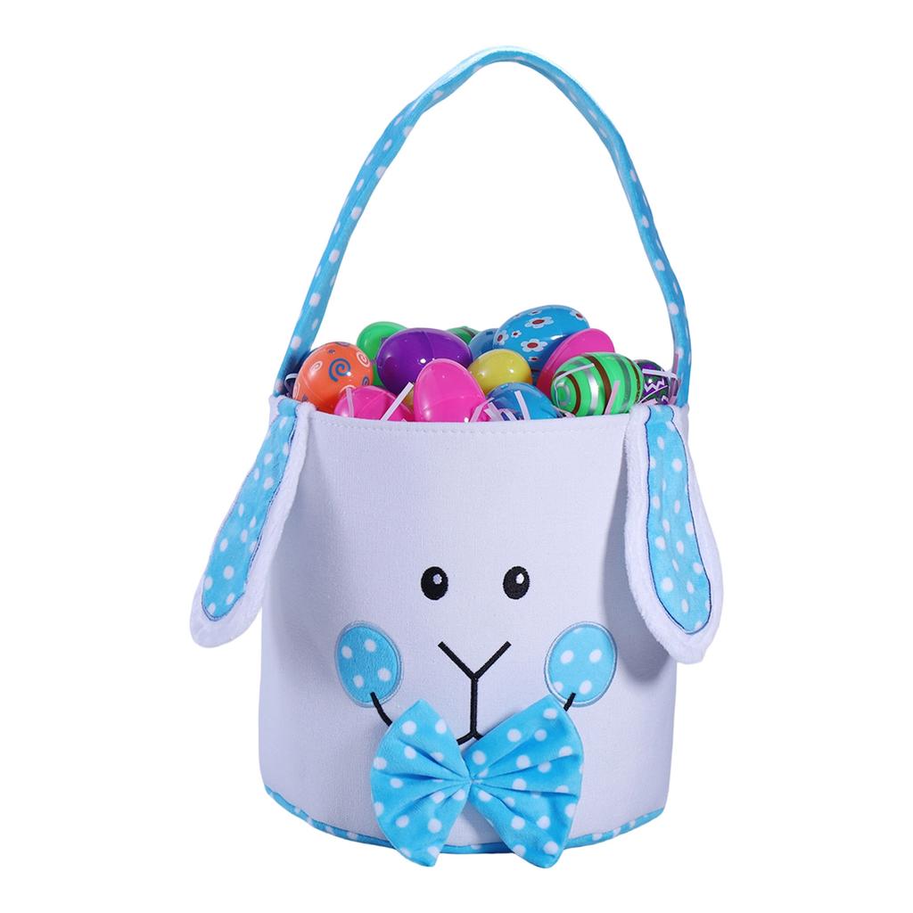 Easter Egg Bucket, Cloth Easter Bunny Basket, Bunny Face Printed Basket, Easter Egg Treasure Bucket With Handle, Party Gift