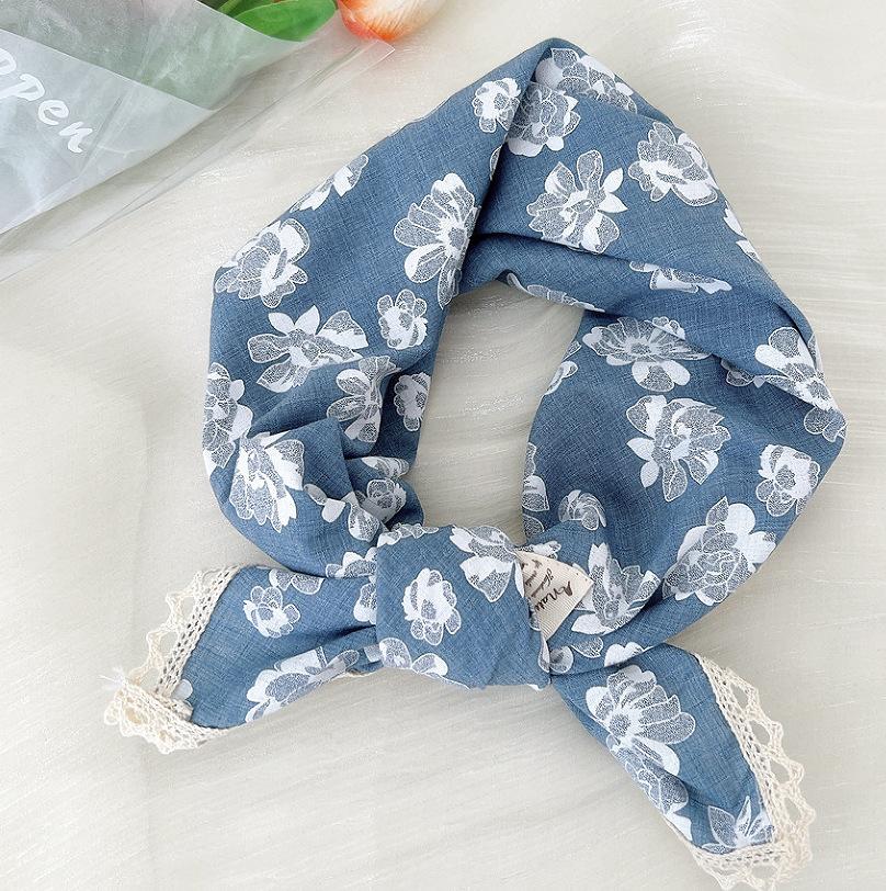 French retro cotton flower small scarf headband women's pure cotton thin bag head small scarf decorative square scarf headscarf