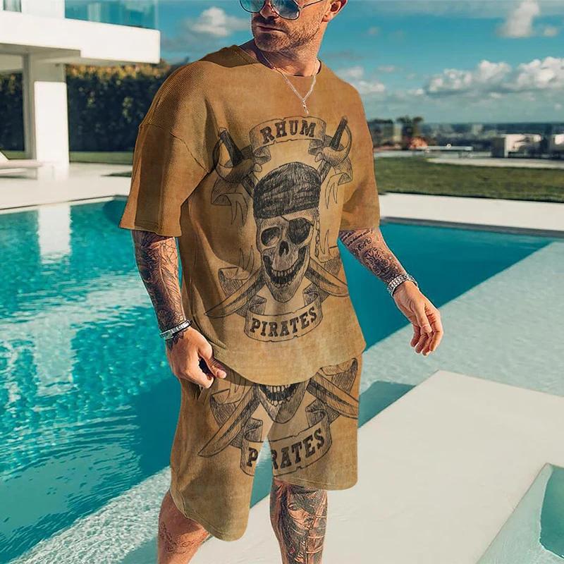 Summer Men 3D Printed Compass Casual Luxury T-Shirt Shorts Set Tracksuit Male 2 Pieces Fashion Outfit Man Clothing Jogging Suit