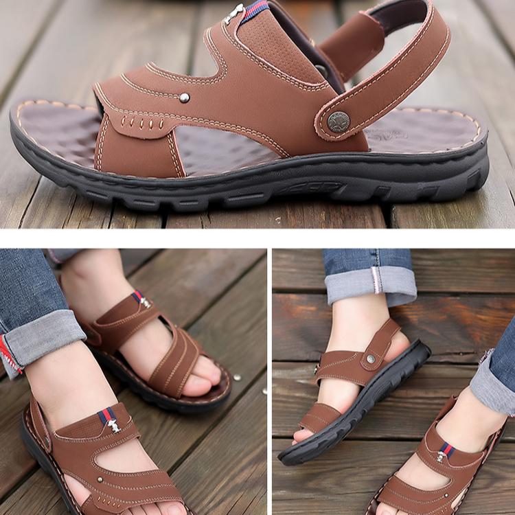 Summer New Leather Men's Beach Shoes Non-slip Casual Thick Soles Wear Sandals Men